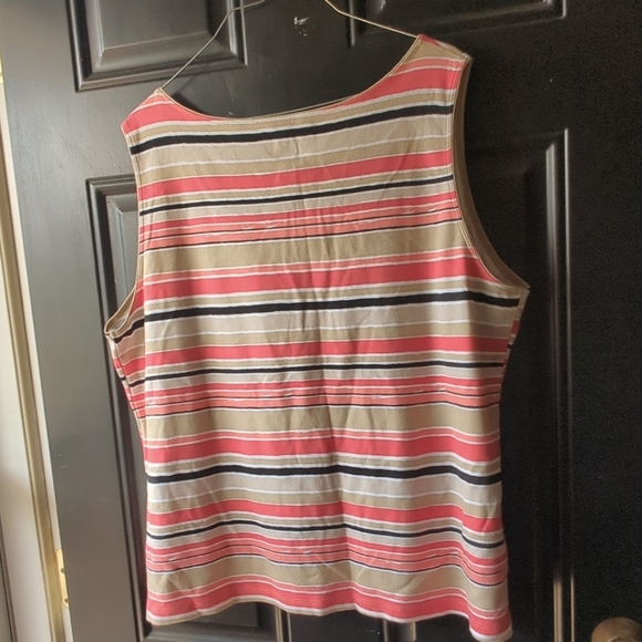 Kim Rogers Women’s 🧡 Sz 2X Coral/Tan Stripes Cotton Sleeveless Tank Top - Picture 2 of 8